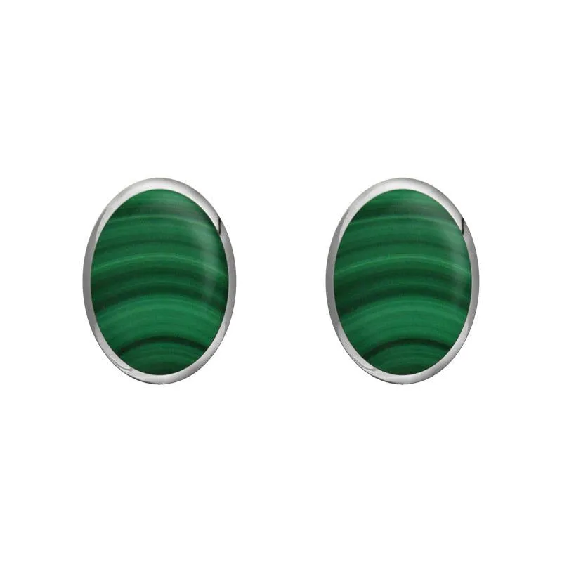 Sterling Silver Malachite 7 x 5mm Classic Small Oval Stud Earrings