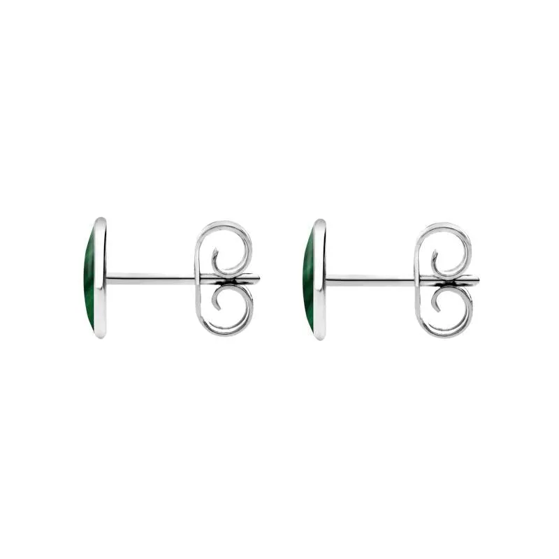 Sterling Silver Malachite 7 x 5mm Classic Small Oval Stud Earrings