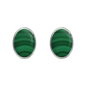 Sterling Silver Malachite 7 x 5mm Classic Small Oval Stud Earrings