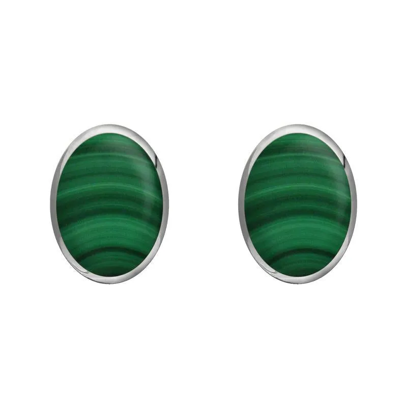 Sterling Silver Malachite 8 x 6mm Classic Medium Oval Stud Earrings