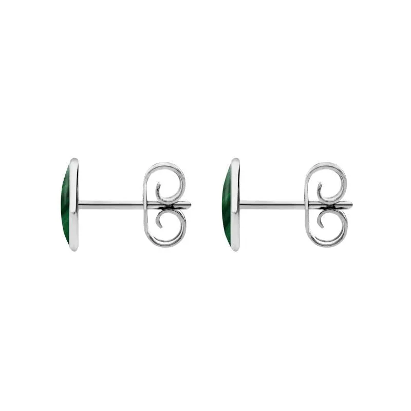 Sterling Silver Malachite 8 x 6mm Classic Medium Oval Stud Earrings