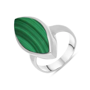 Sterling Silver Malachite Chunky Marquise Ring