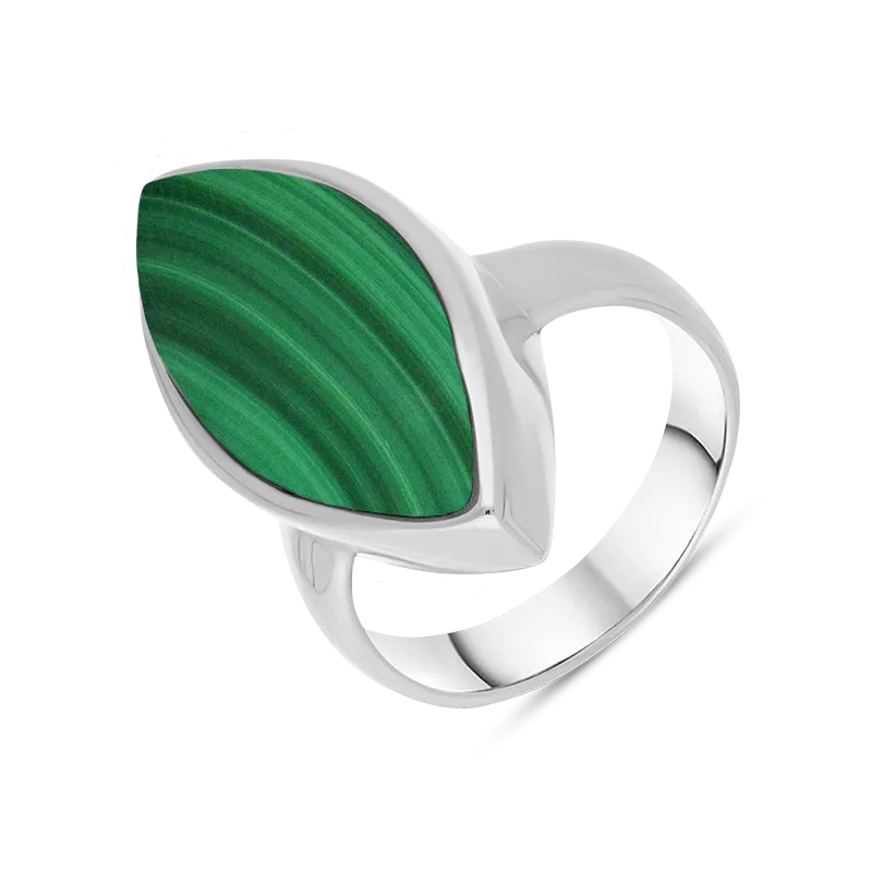Sterling Silver Malachite Chunky Marquise Ring