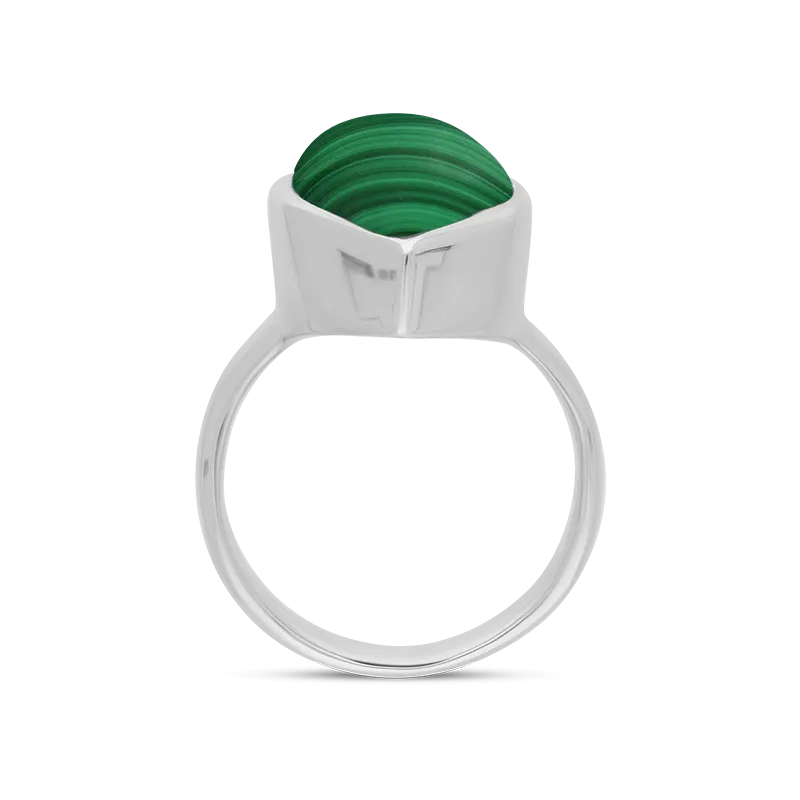 Sterling Silver Malachite Chunky Marquise Ring