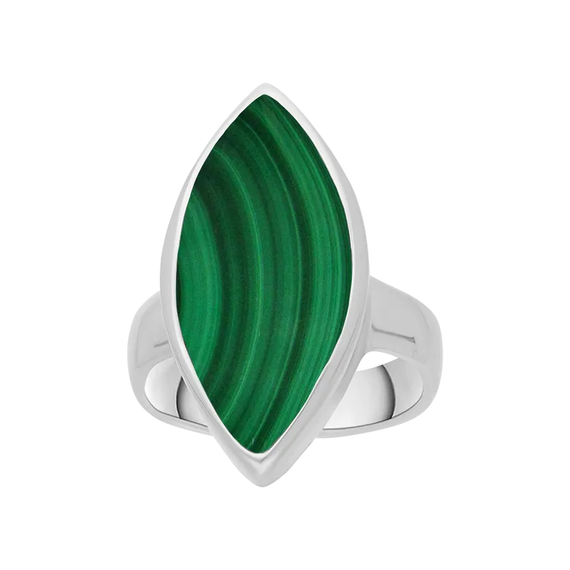 Sterling Silver Malachite Chunky Marquise Ring