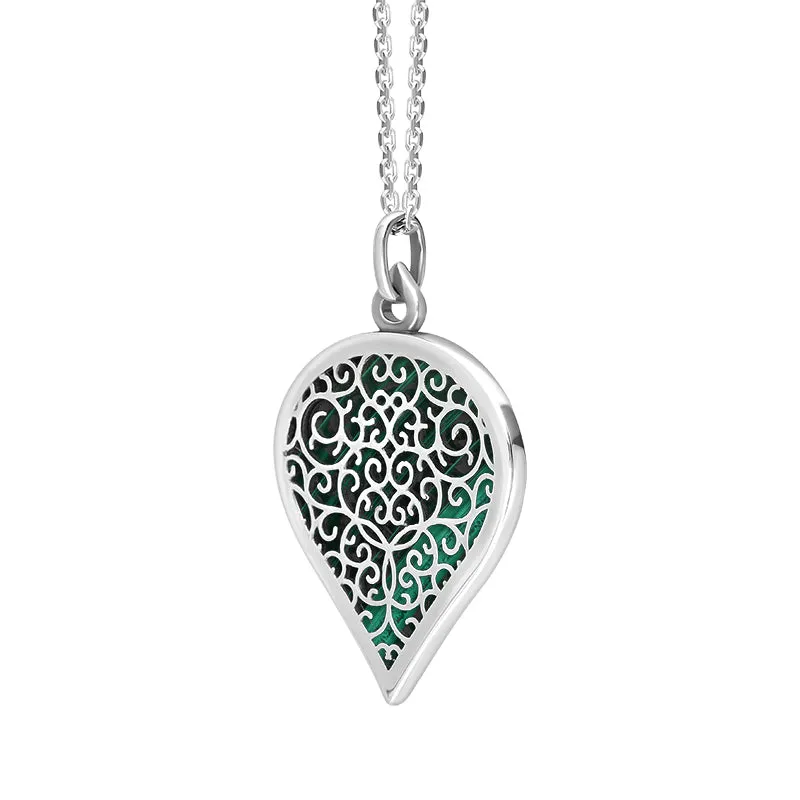 Sterling Silver Malachite Flore Filigree Large Heart Necklace