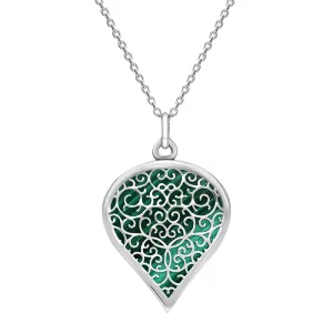 Sterling Silver Malachite Flore Filigree Large Heart Necklace