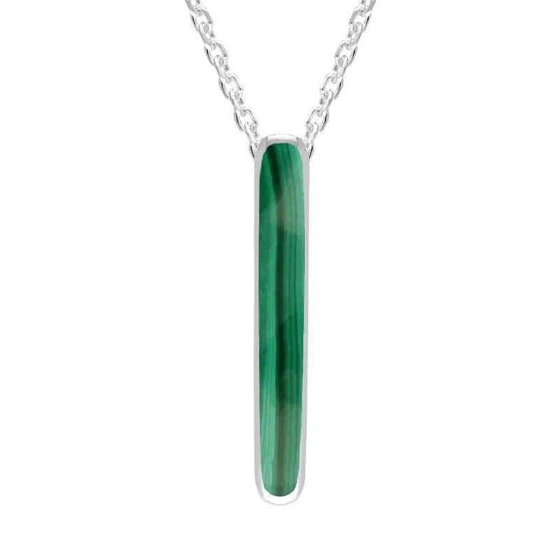 Sterling Silver Malachite Lineaire Drop Oval Necklace