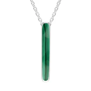 Sterling Silver Malachite Lineaire Drop Oval Necklace