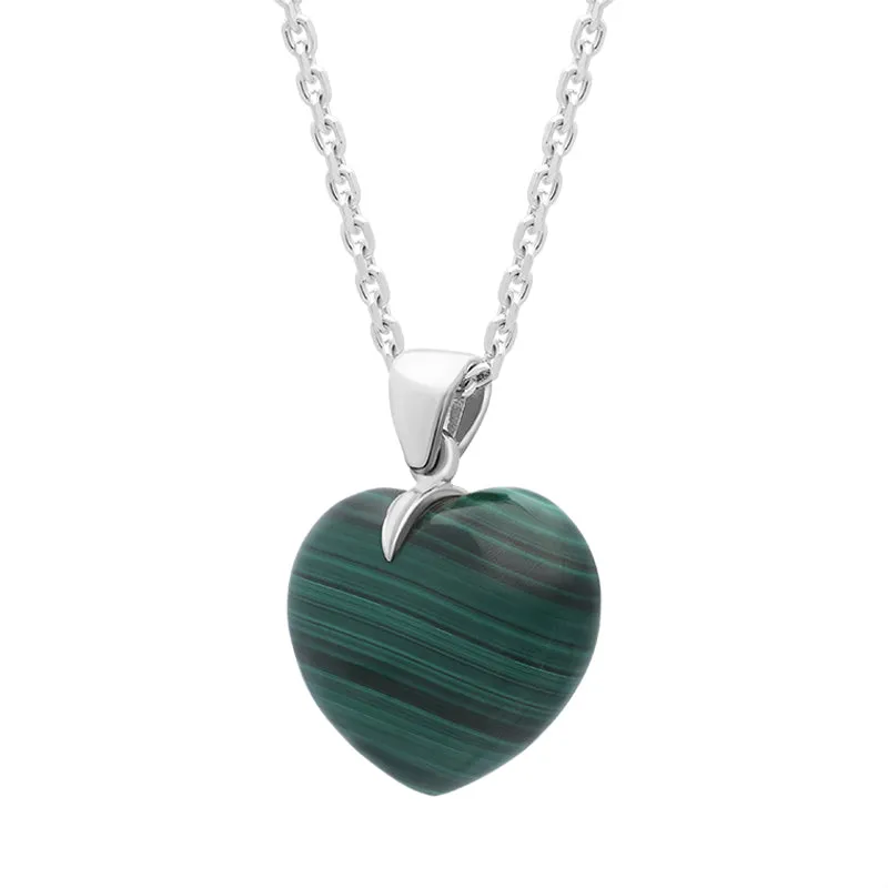 Sterling Silver Malachite Medium Carved Heart Necklace
