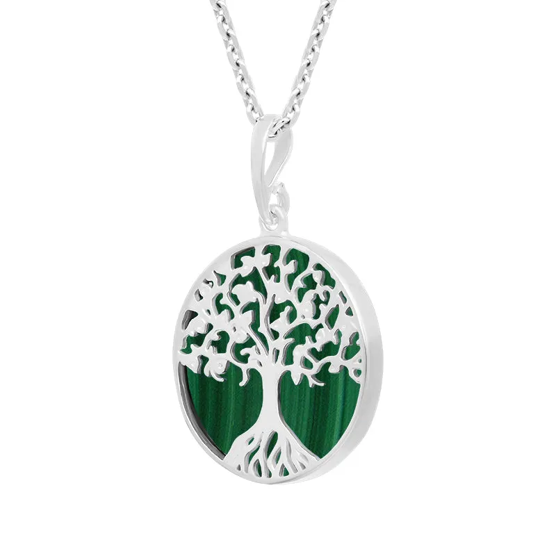 Sterling Silver Malachite Round Tree of Life Necklace