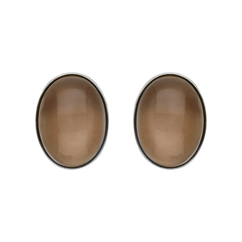 Sterling Silver Moonstone Large Oval Stud Earrings D