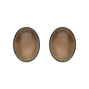 Sterling Silver Moonstone Large Oval Stud Earrings D
