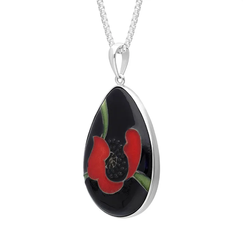 Sterling Silver Moorcroft Scarlet Poppy Pear Shaped Pendant D