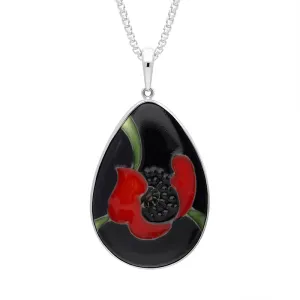 Sterling Silver Moorcroft Scarlet Poppy Pear Shaped Pendant D
