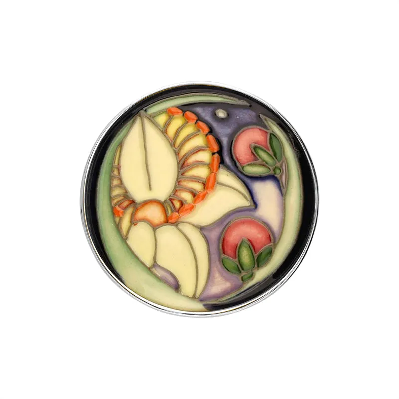Sterling Silver Moorcroft Seeded Flower Round Brooch