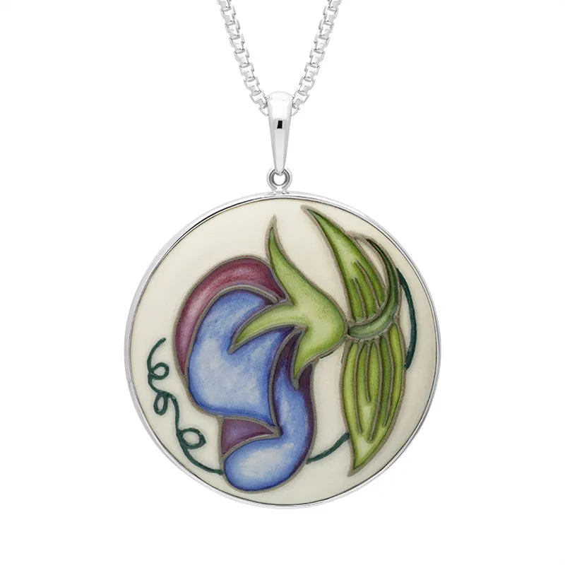 Sterling Silver Moorcroft Sweetness Blue Round Pendant D