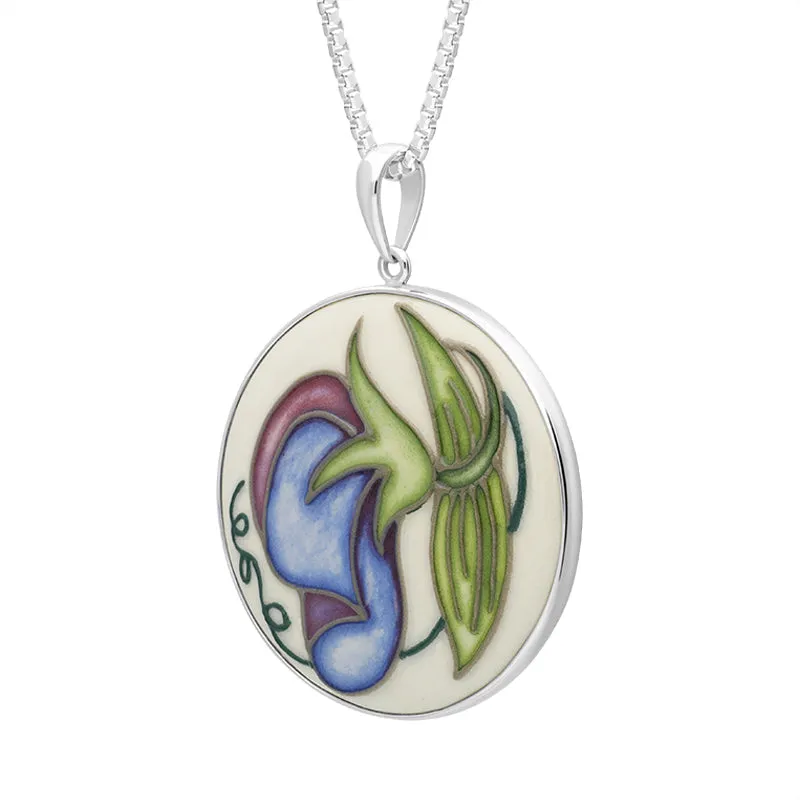 Sterling Silver Moorcroft Sweetness Blue Round Pendant D