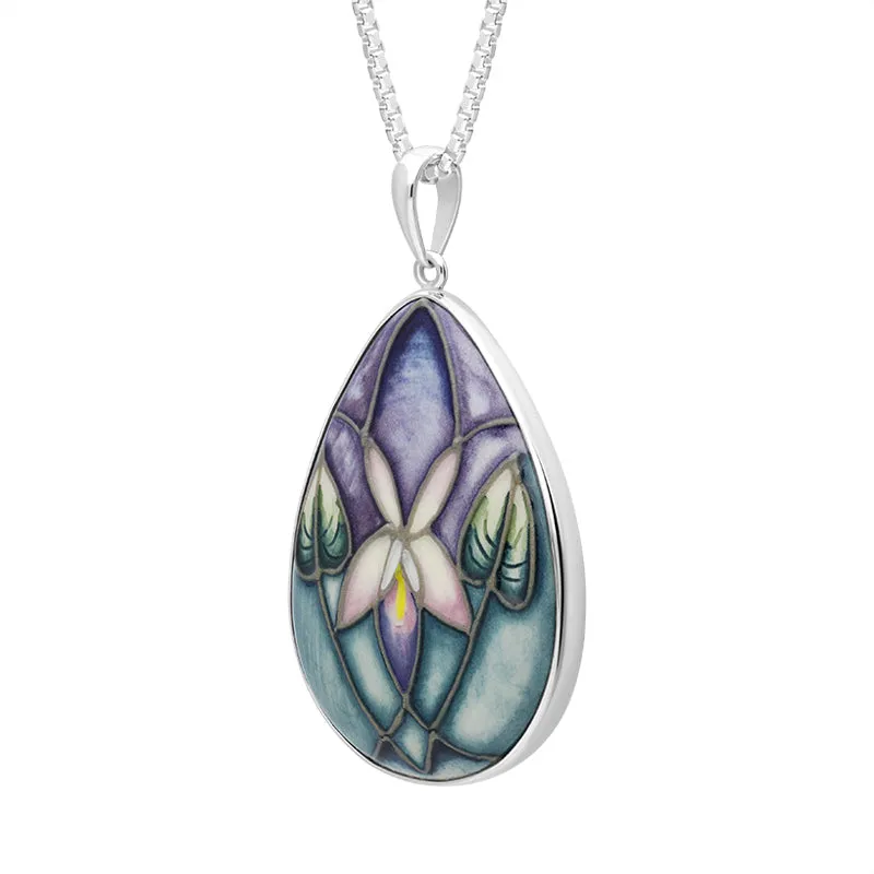 Sterling Silver Moorcroft Violet Pear Shaped Pendant
