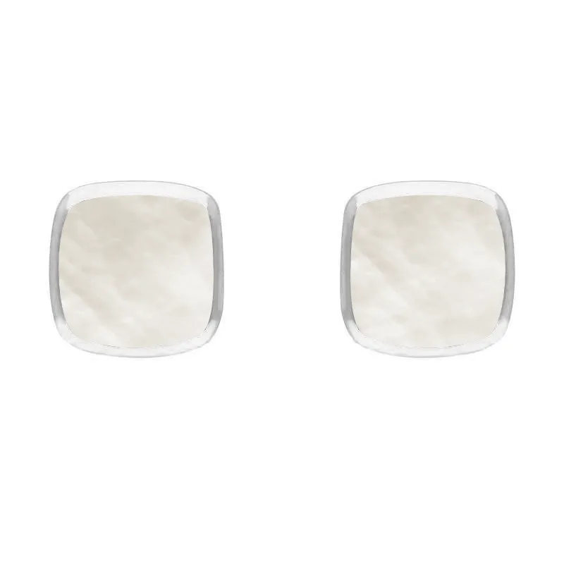 Sterling Silver Mother of Pearl Dinky Cushion Stud Earrings