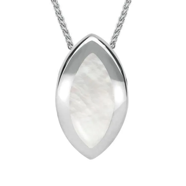Sterling Silver Mother of Pearl Framed Marquise Necklace