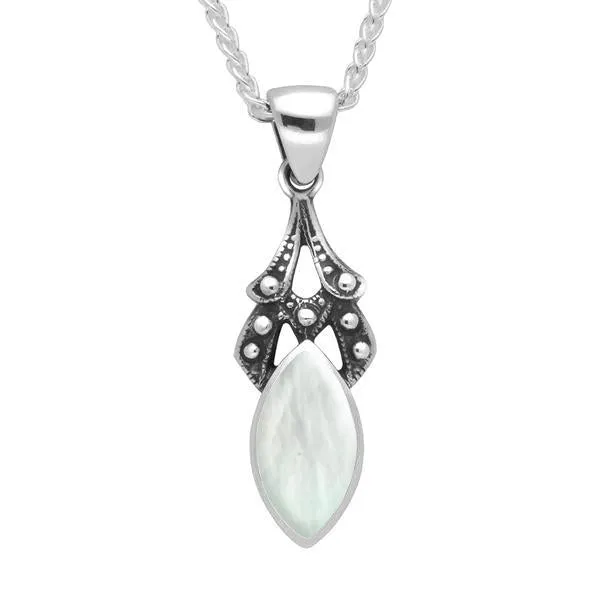 Sterling Silver Mother of Pearl Marquise Drop Necklace