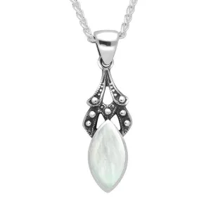 Sterling Silver Mother of Pearl Marquise Drop Necklace