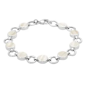 Sterling Silver Mother of Pearl Nine Stone Round Ring Bracelet