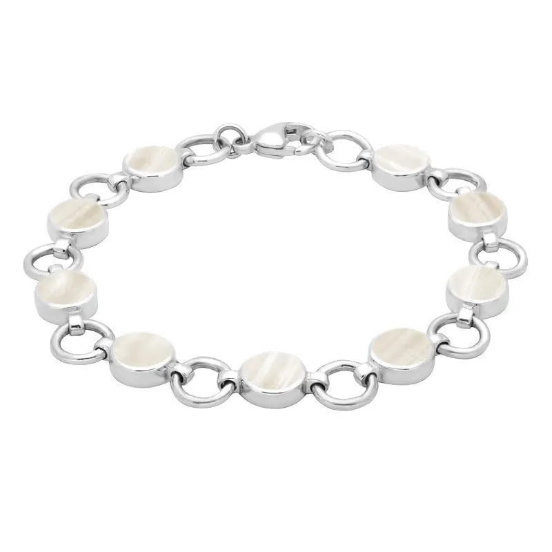 Sterling Silver Mother of Pearl Nine Stone Round Ring Bracelet