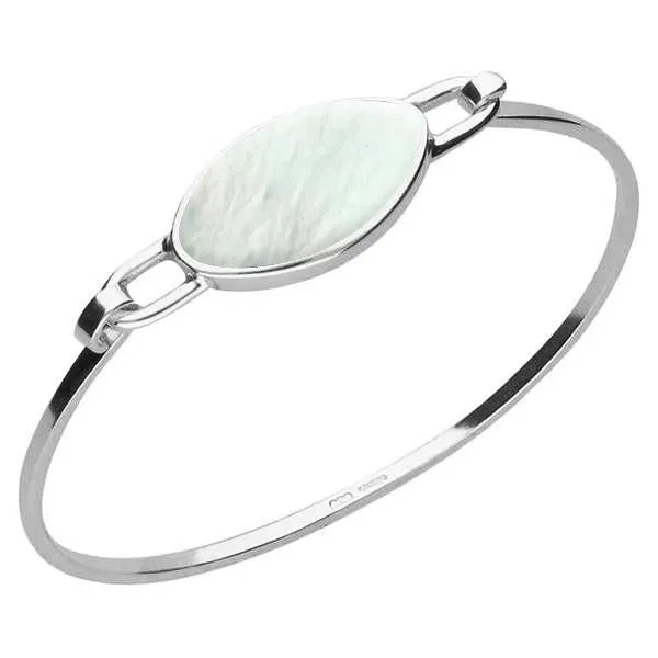 Sterling Silver Mother of Pearl Oval Slim Bangle