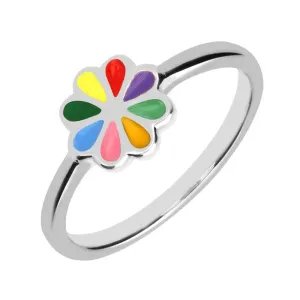 Sterling Silver NSPCC Enamel Multicoloured Eight Petal Flower Ring D