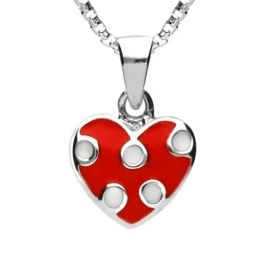 Sterling Silver NSPCC Enamel Red and White Spotty Heart Necklace D
