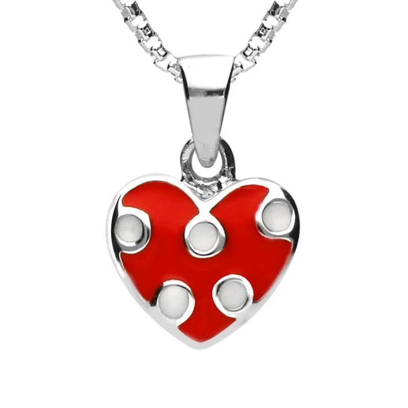 Sterling Silver NSPCC Enamel Red and White Spotty Heart Necklace D
