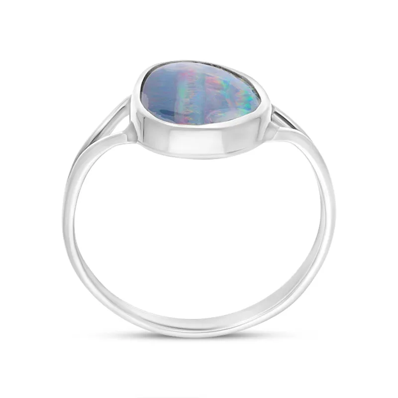 Sterling Silver Opal Doublet Abstract Split Shank Ring D