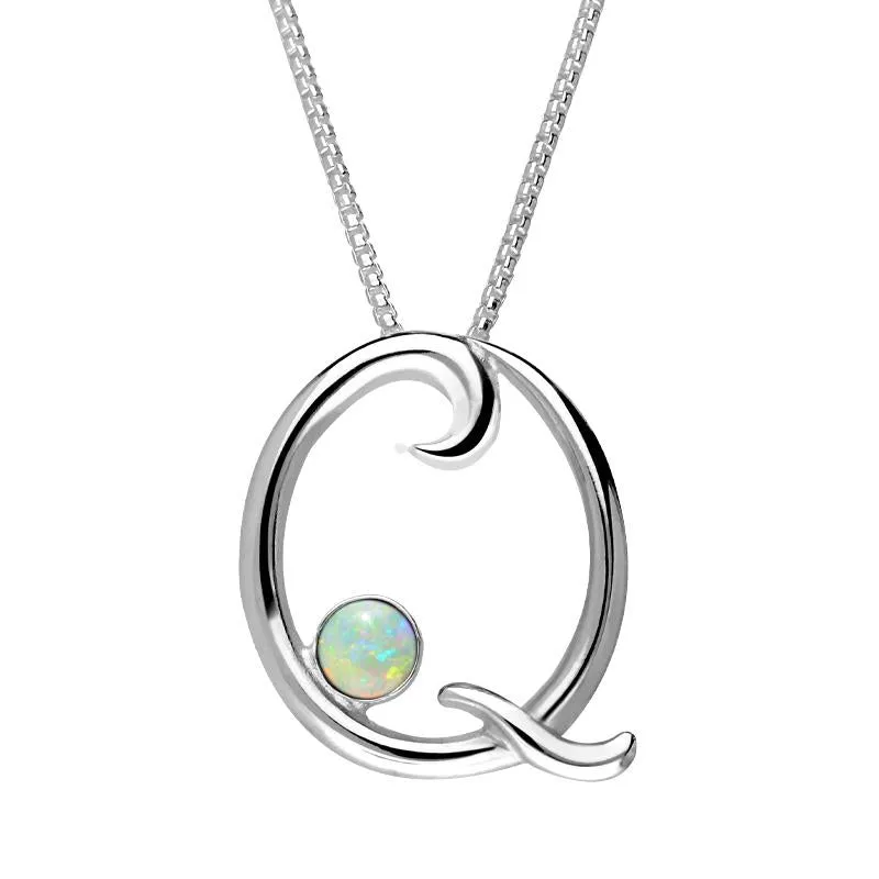Sterling Silver Opal Love Letters Initial Q Necklace