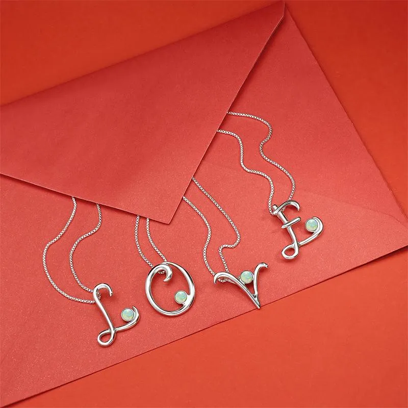 Sterling Silver Opal Love Letters Initial S Necklace