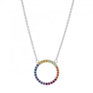 Sterling Silver Open Circle Multi Cubic Zirconia 17.5" Necklace 9882MCZ