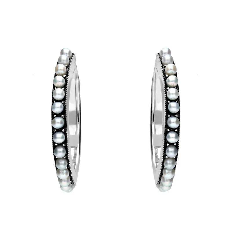 Sterling Silver Pearl Hoop Earrings