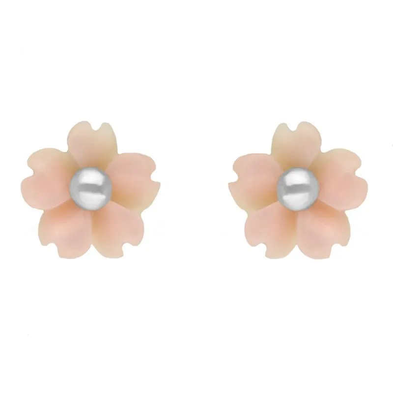 Sterling Silver Pink Conch Tuberose 6mm Gypsophila Stud Earrings