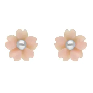 Sterling Silver Pink Conch Tuberose 6mm Gypsophila Stud Earrings