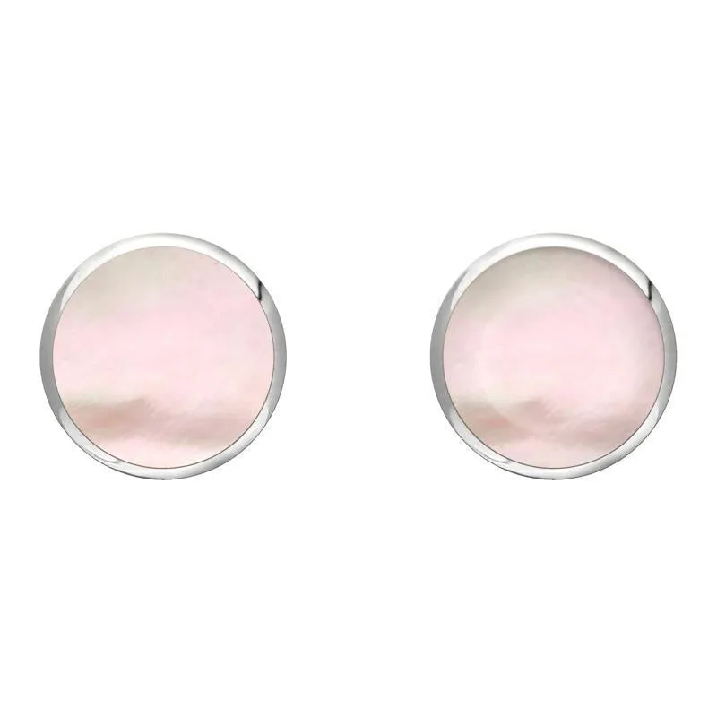 Sterling Silver Pink Mother of Pearl 8mm Classic Large Round Stud Earrings