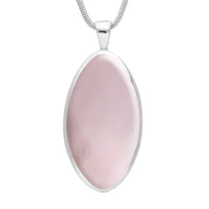 Sterling Silver Pink Mother of Pearl Large Oval Necklace