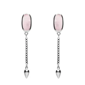 Sterling Silver Pink Mother of Pearl Lineaire Medium Drop Stud Earrings