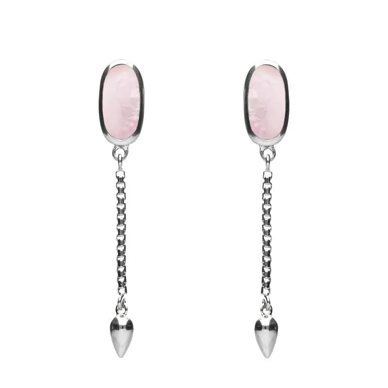 Sterling Silver Pink Mother of Pearl Lineaire Medium Drop Stud Earrings