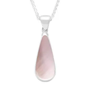 Sterling Silver Pink Mother of Pearl Long Pear Necklace