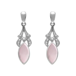 Sterling Silver Pink Mother of Pearl Marquise Drop Earrings