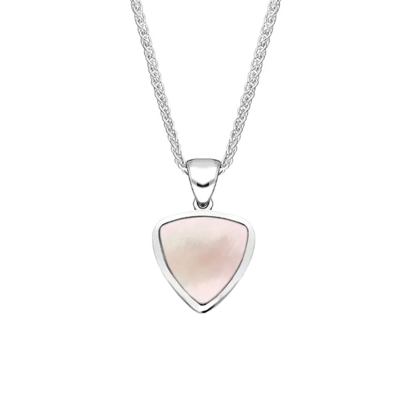 Sterling Silver Pink Mother of Pearl Small Curved Triangle Necklace