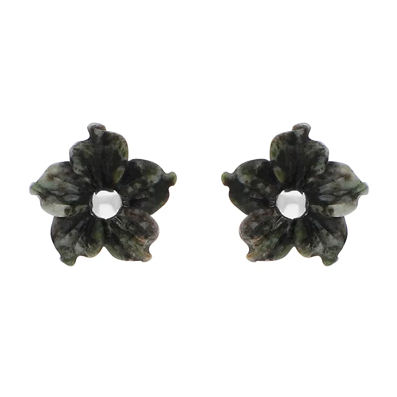 Sterling Silver Preseli Blue Stone Tuberose Flower 8mm Stud Earrings