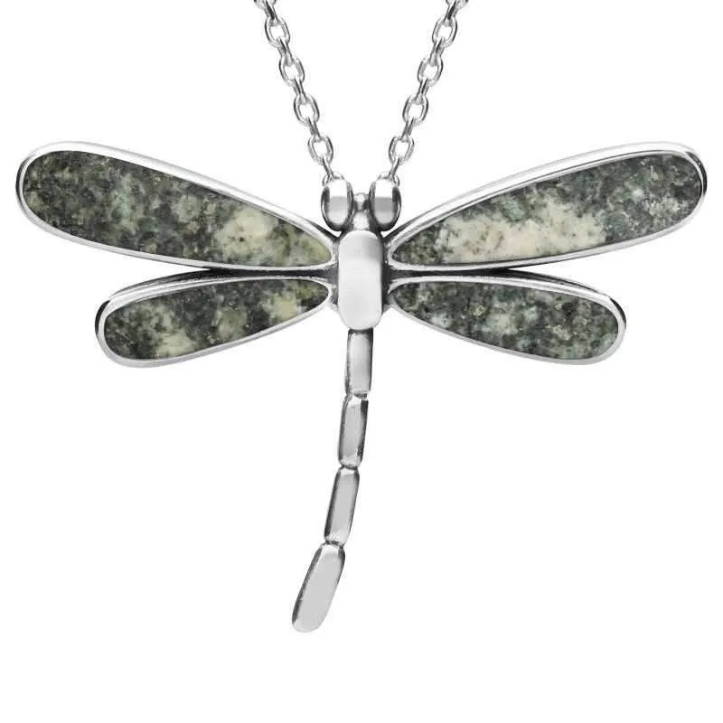 Sterling Silver Preseli Bluestone Four Stone Small Dragonfly Necklace