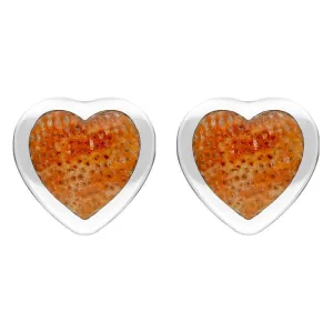 Sterling Silver Red Apple Coral Large Heart Stud Earrings